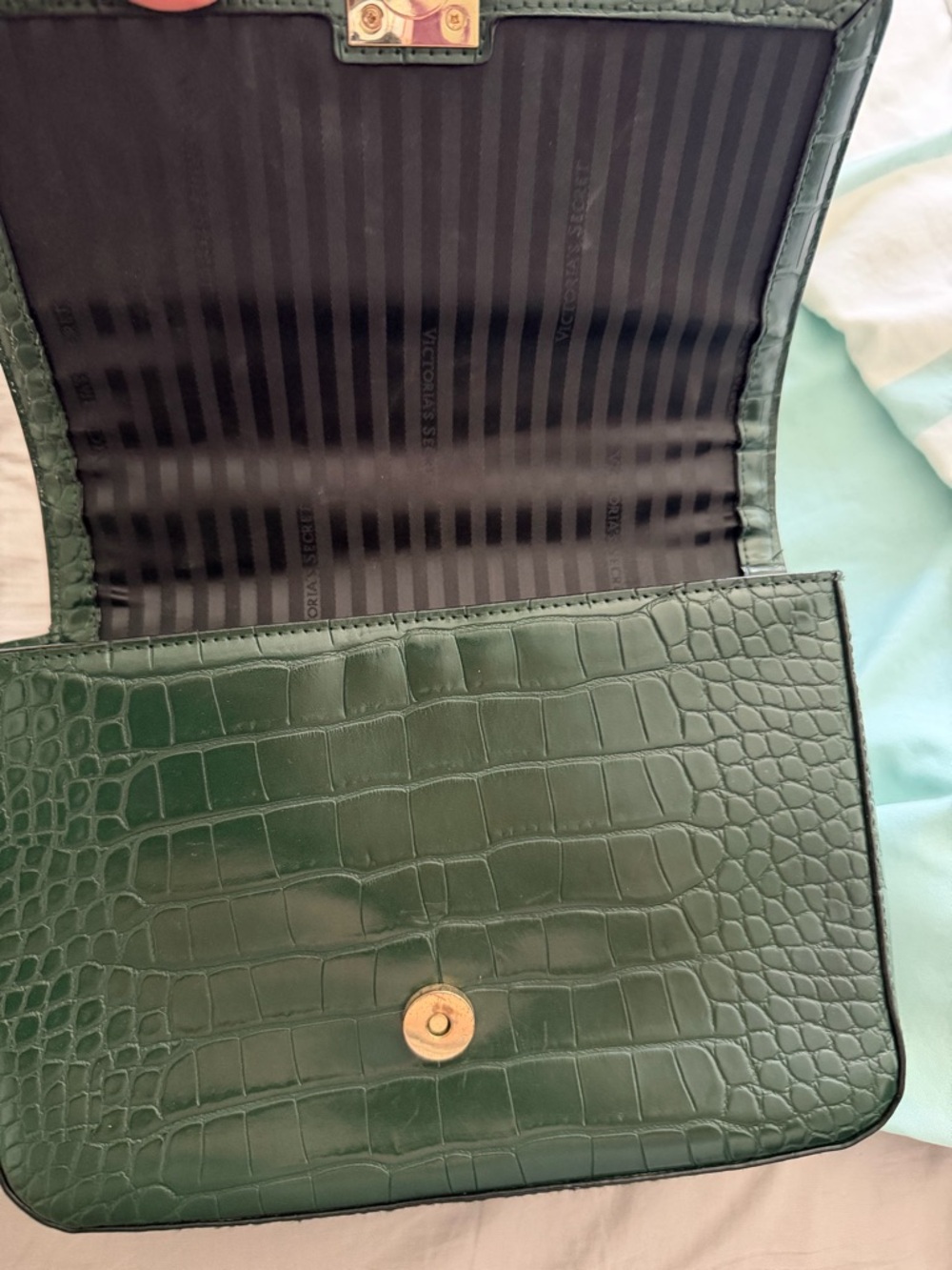 Victoria's Secret Dark Green Croc-Embossed Shoulder Bag